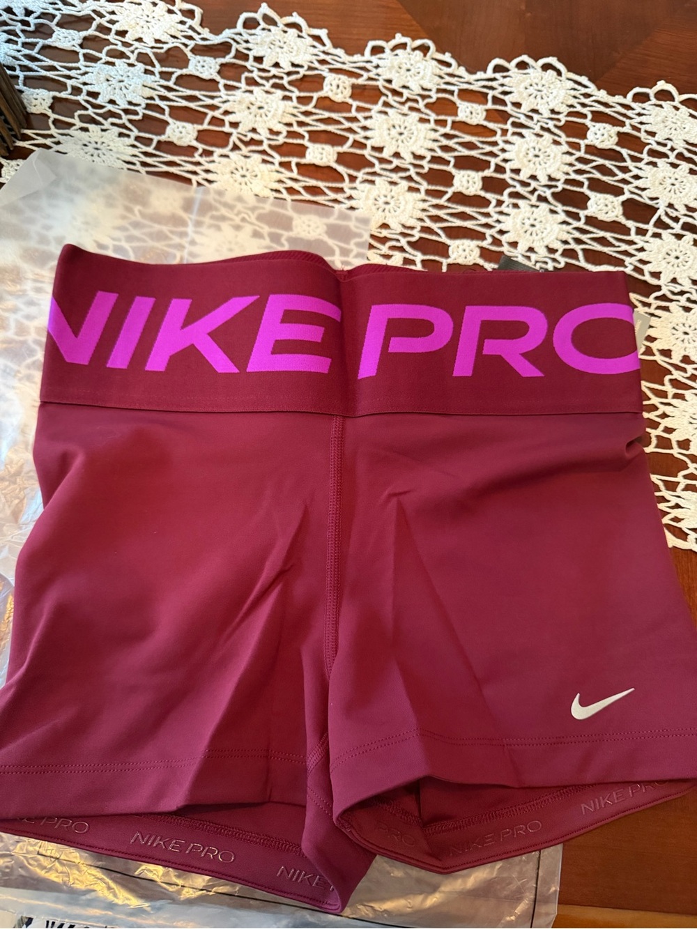 Nike Burgundy Bike Shorts with Pink Logo Waistband